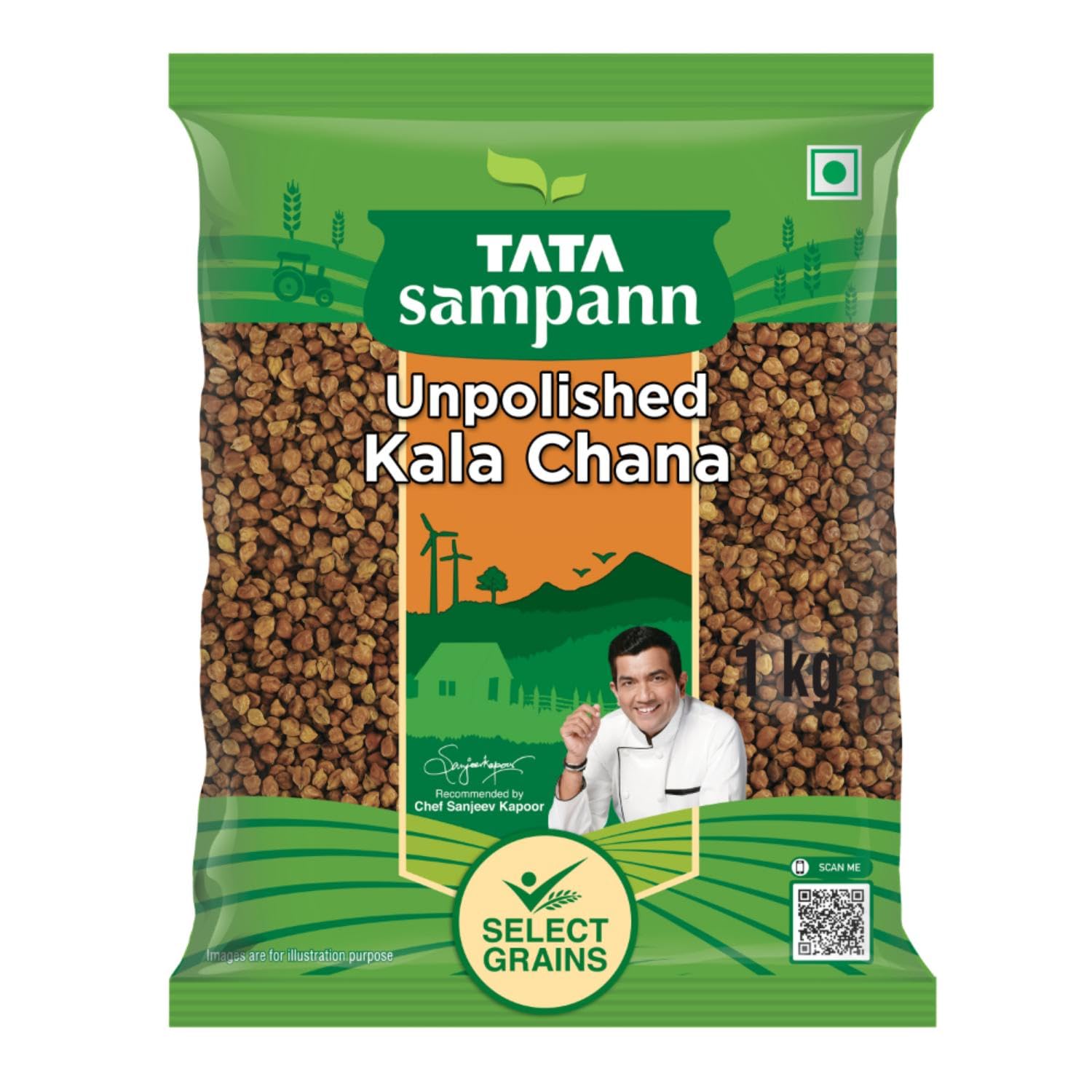 Tata Sampann Unpolished Kala (Black-Brown) Chana, 1 kg Pouch